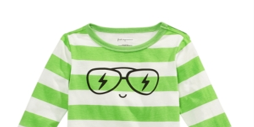 First Impressions Baby Boy's Striped Face-Print Cotton T-Shirt Green Size 6-9MOS