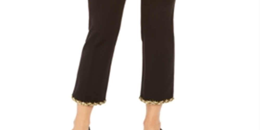 Alfani Women's Metallic-Hem Ankle Pants Black Size 12 Petite