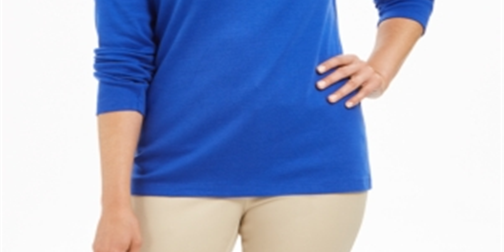 Karen Scott Women's Glitter Snowflake Cotton Top Blue Size Small