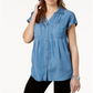 Style & Company Women's Short Sleeve Button up Top Blue Size Small