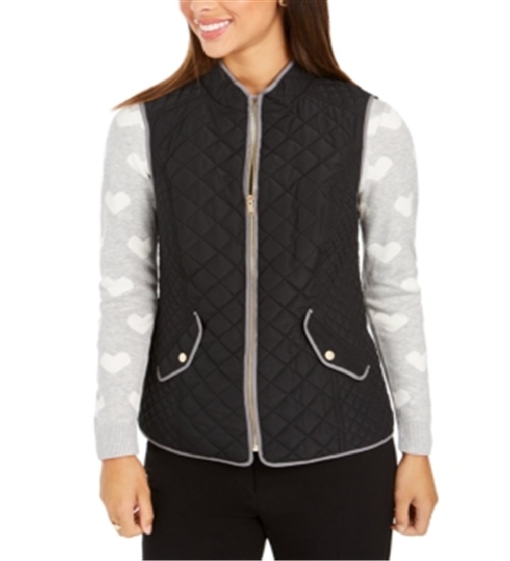 Charter Club Women's Quilted Stand-Collar Vest Black Size Medium
