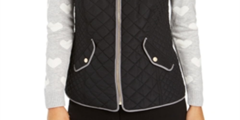 Charter Club Women's Quilted Stand-Collar Vest Black Size Medium