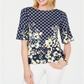 Charter Club Women's Floral-Print Ruffled-Sleeve Top Blue Size Small