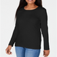 Karen Scott Women's Satin-Trim Scoop-Neck Top Black Size X-Small