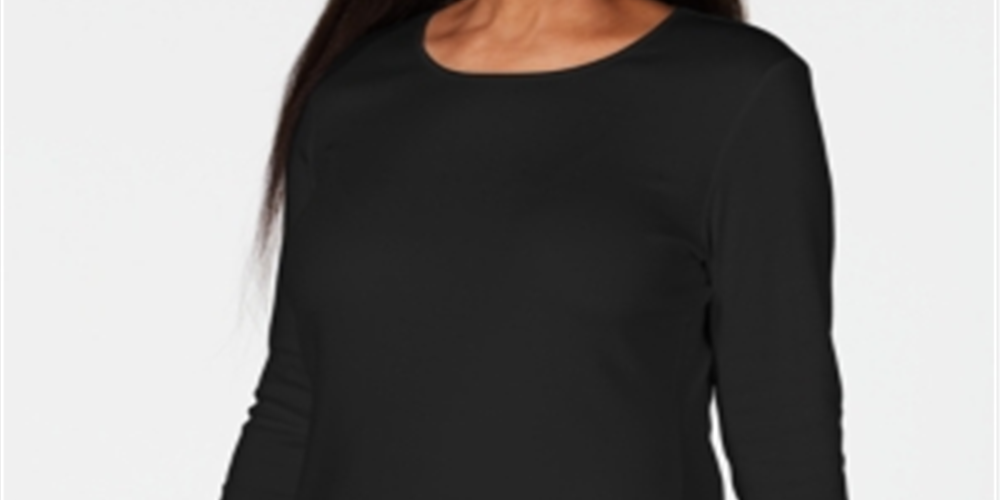 Karen Scott Women's Satin-Trim Scoop-Neck Top Black Size X-Small