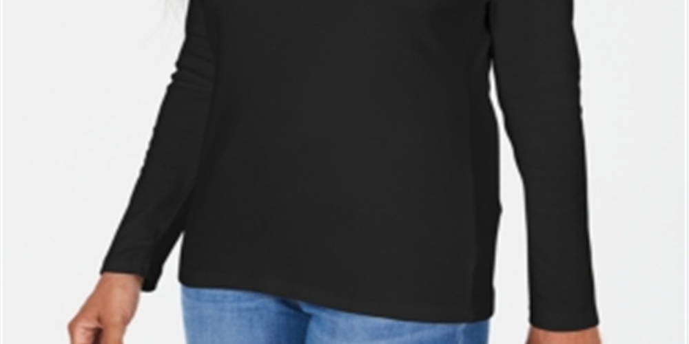 Karen Scott Women's Satin-Trim Scoop-Neck Top Black Size X-Small