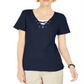 Karen Scott Women's Lace-up Layered-Look Top Blue Size Small