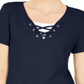 Karen Scott Women's Lace-up Layered-Look Top Blue Size Small