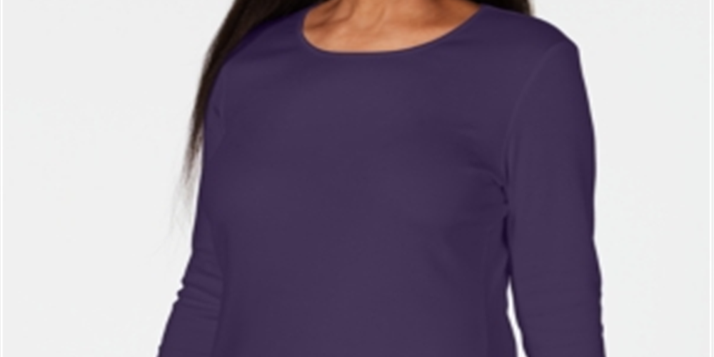 Karen Scott Women's Satin-Trim Scoop-Neck Top Purple Size Small