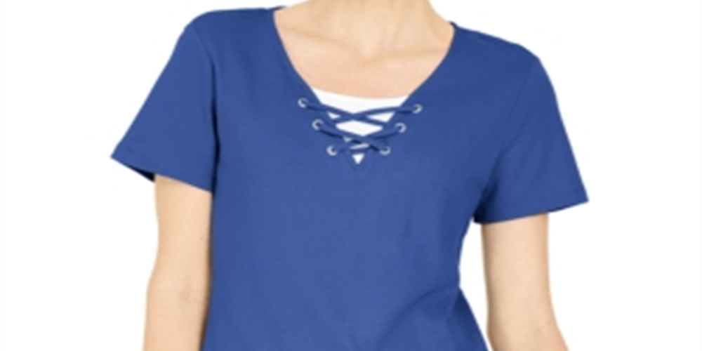Karen Scott Women's Lace-up Layered-Look Top Blue Size Small