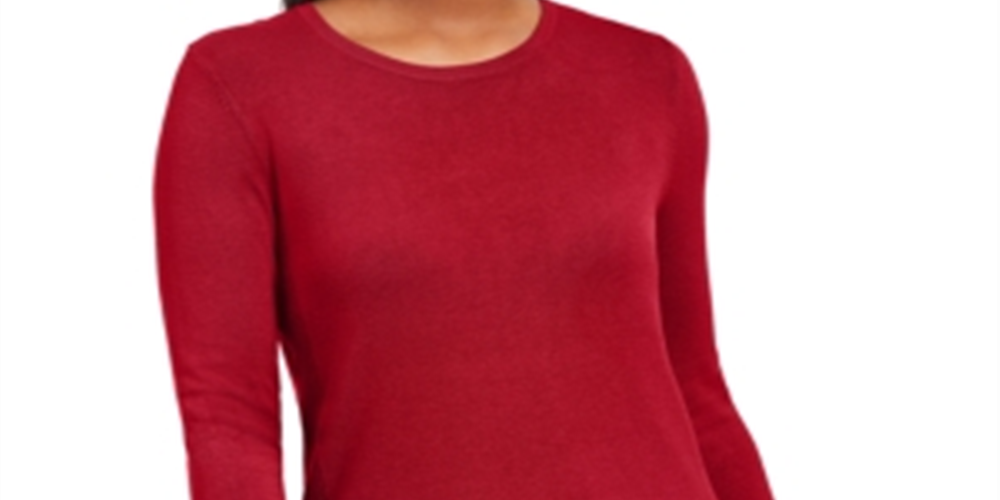 JM Collection Women's Petite Button-Cuff Crewneck Sweater Red Size Petite L