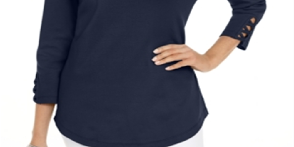 Karen Scott Women's Cotton Lace-up T-Shirt Blue Size Large