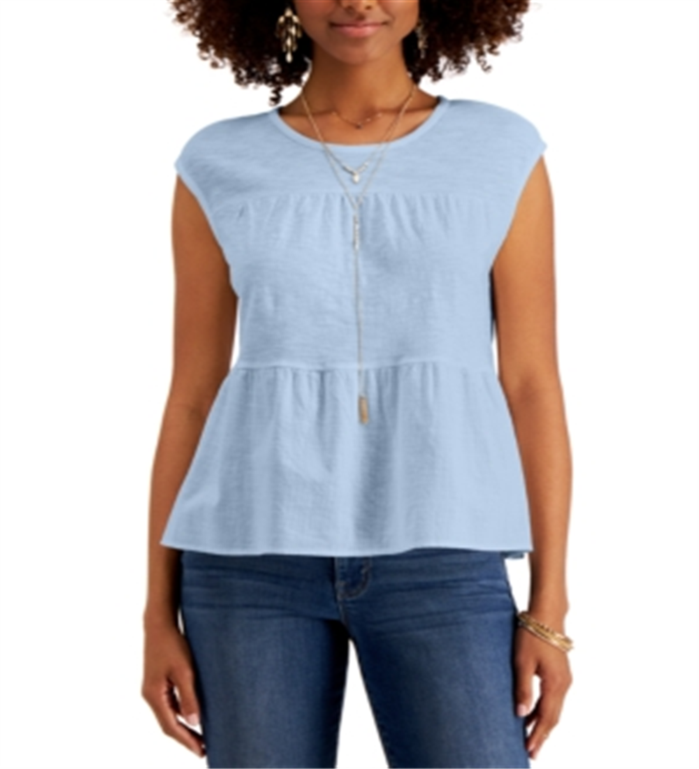 Style & Co Women's Petite Cotton Tiered Top Lilac Size Petite Medium