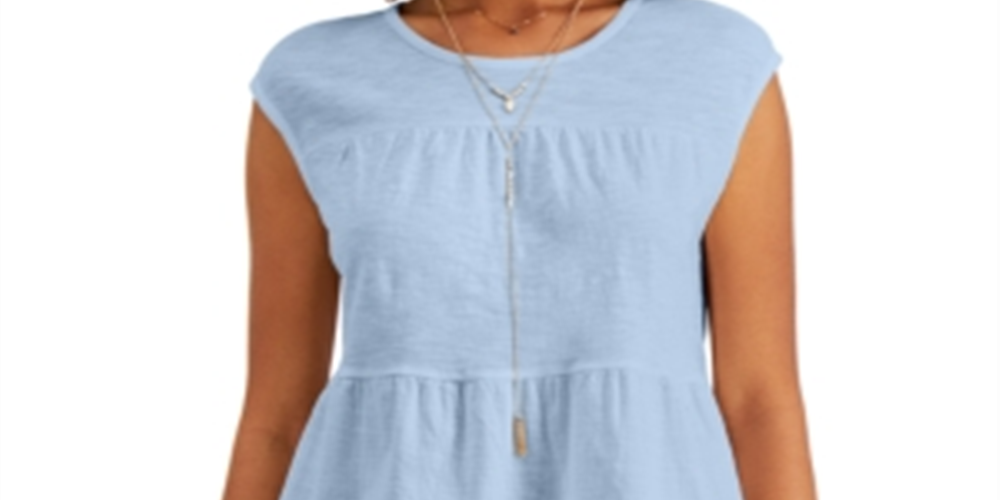 Style & Co Women's Petite Cotton Tiered Top Lilac Size Petite Medium