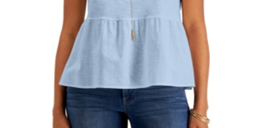 Style & Co Women's Petite Cotton Tiered Top Lilac Size Petite Medium