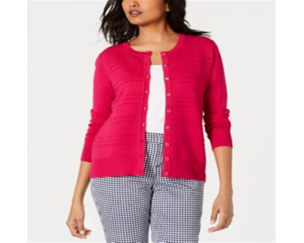 Charter Club Women's Petite Textured Cardigan Sweater Pink Size Petite L