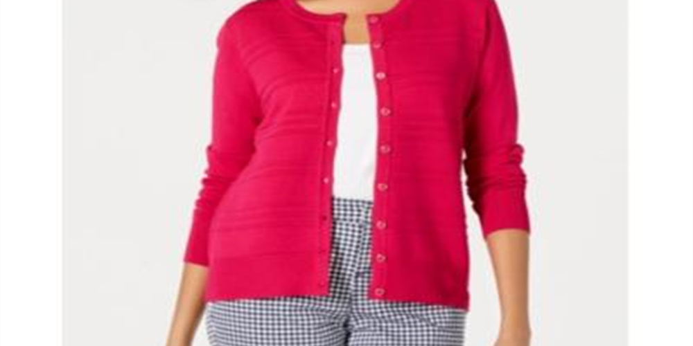 Charter Club Women's Petite Textured Cardigan Sweater Pink Size Petite L
