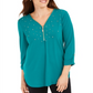 JM Collection Women's Embellished Zipper-Trim Top Green Size PSM