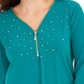 JM Collection Women's Embellished Zipper-Trim Top Green Size PSM