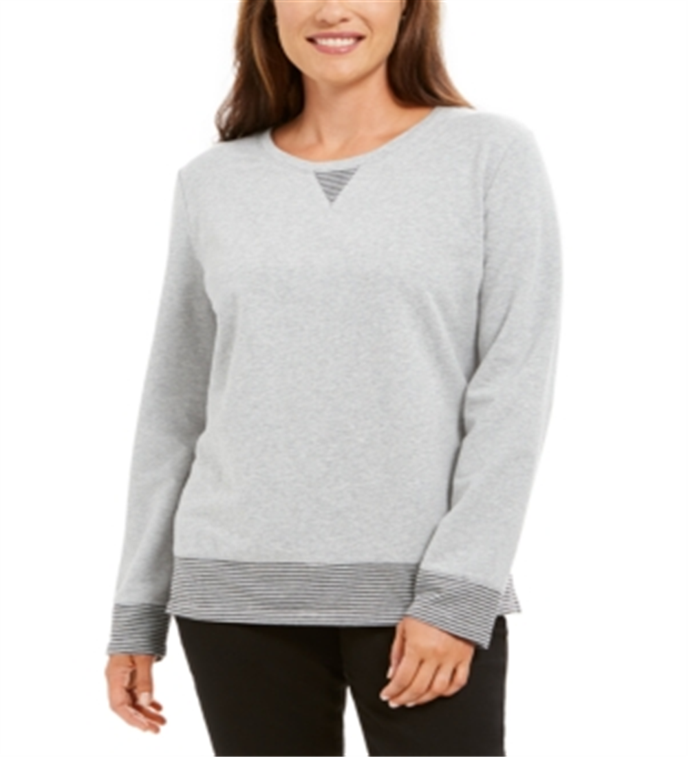 Karen Scott Women's Sport Contrast-Hem Sweatshirt Gray Size Small