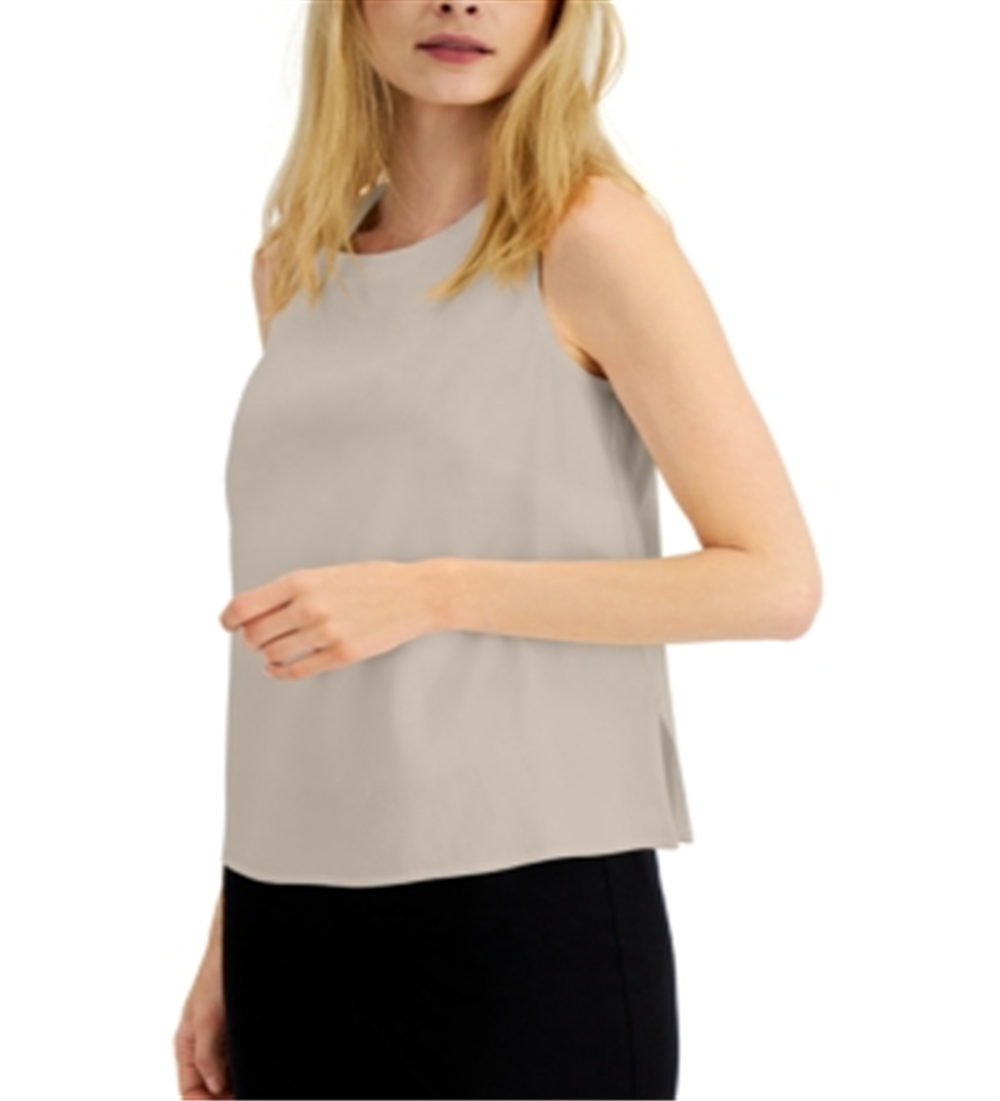 Alfani Women's Woven Linen Blend Shell Brown Size Medium