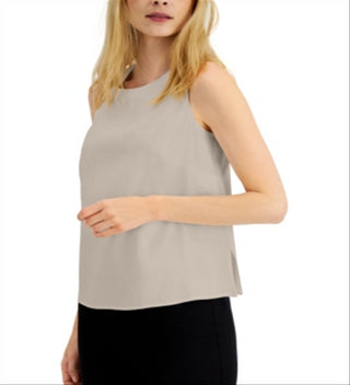 Alfani Women's Woven Linen Blend Shell Brown Size Medium