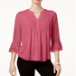Charter Club Women's Double Ruffle Solid Pintuck Top Pink Size Petite Small