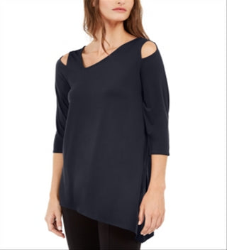Alfani Women's Asymmetrical Cut-Out Top Navy Size Petite XL