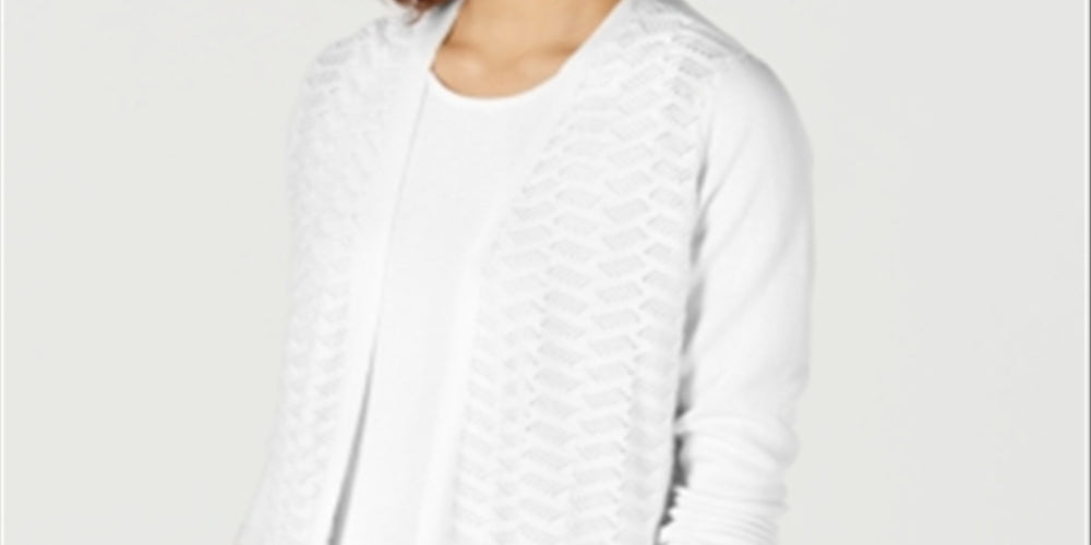 Charter Club Women's Textured Zigzag Cardigan White Size Small