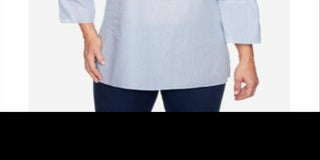 Alfred Dunner Women's 100% Cotton Lake Tahoe Bell Sleeve Top BlueSize 16