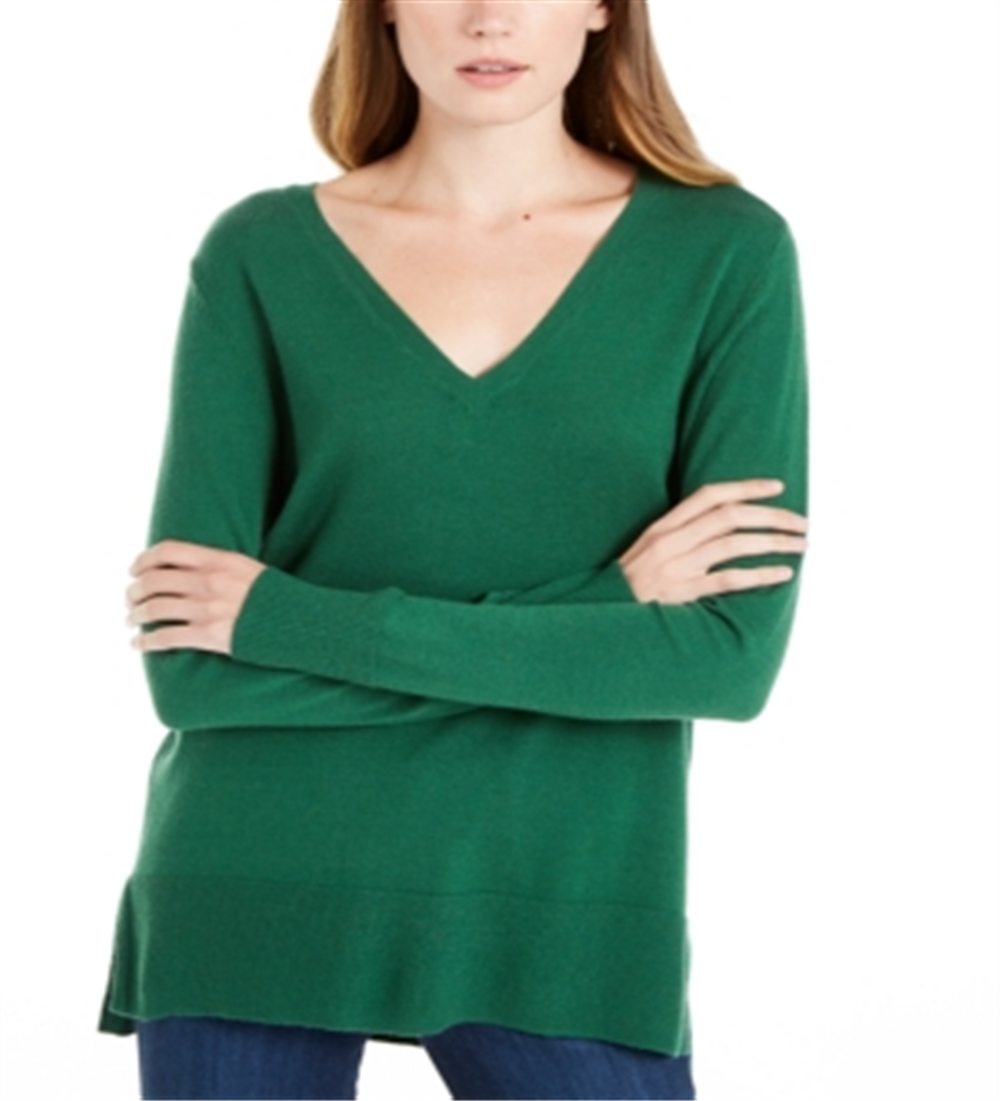 Maison Jules Women's V-Neck Sweater Green Size X-Small