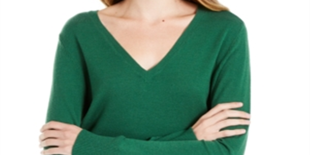 Maison Jules Women's V-Neck Sweater Green Size X-Small