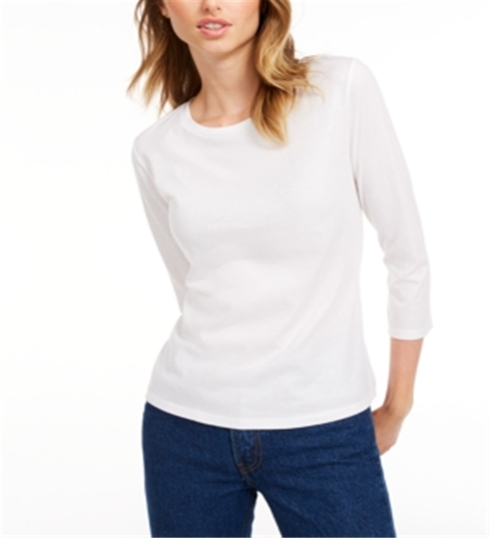 Maison Jules Women's 3/4-Sleeve Solid T-Shirt White Size XX-Large