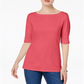 Karen Scott Women's Cotton Elbow-Sleeve Top Peony Coral Size Small