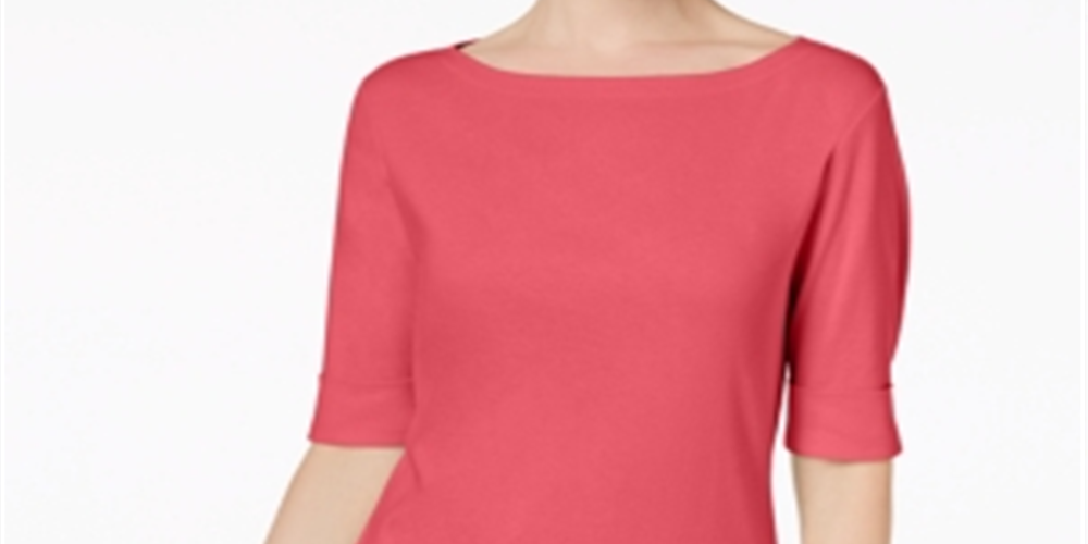 Karen Scott Women's Cotton Elbow-Sleeve Top Peony Coral Size Small