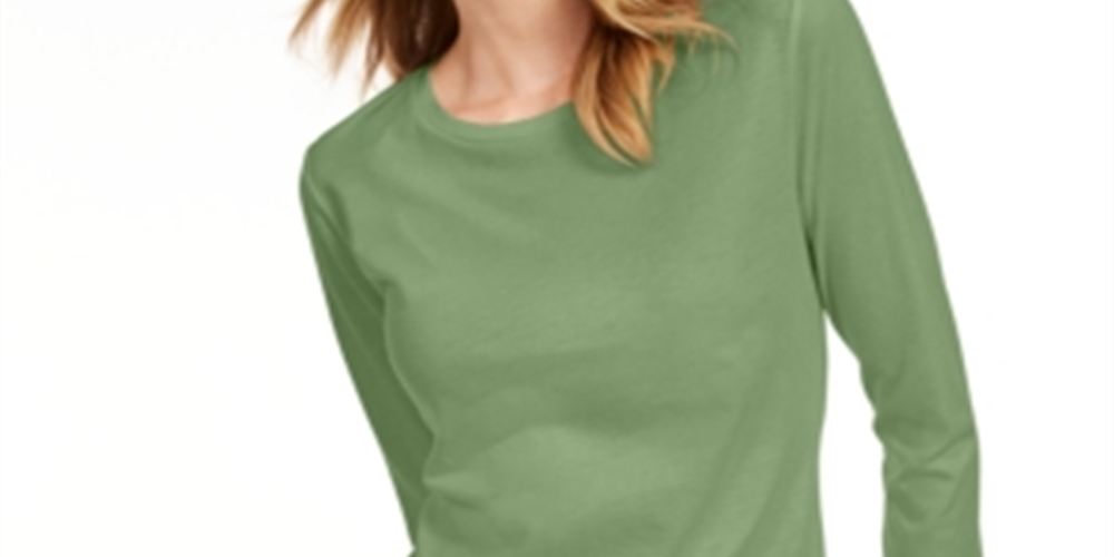 Maison Jules Women's 3/4-Sleeve Solid T-Shirt Green Size Large
