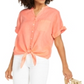 Charter Club Women's Linen Tie-Front Button-up Shirt Orange Size Medium