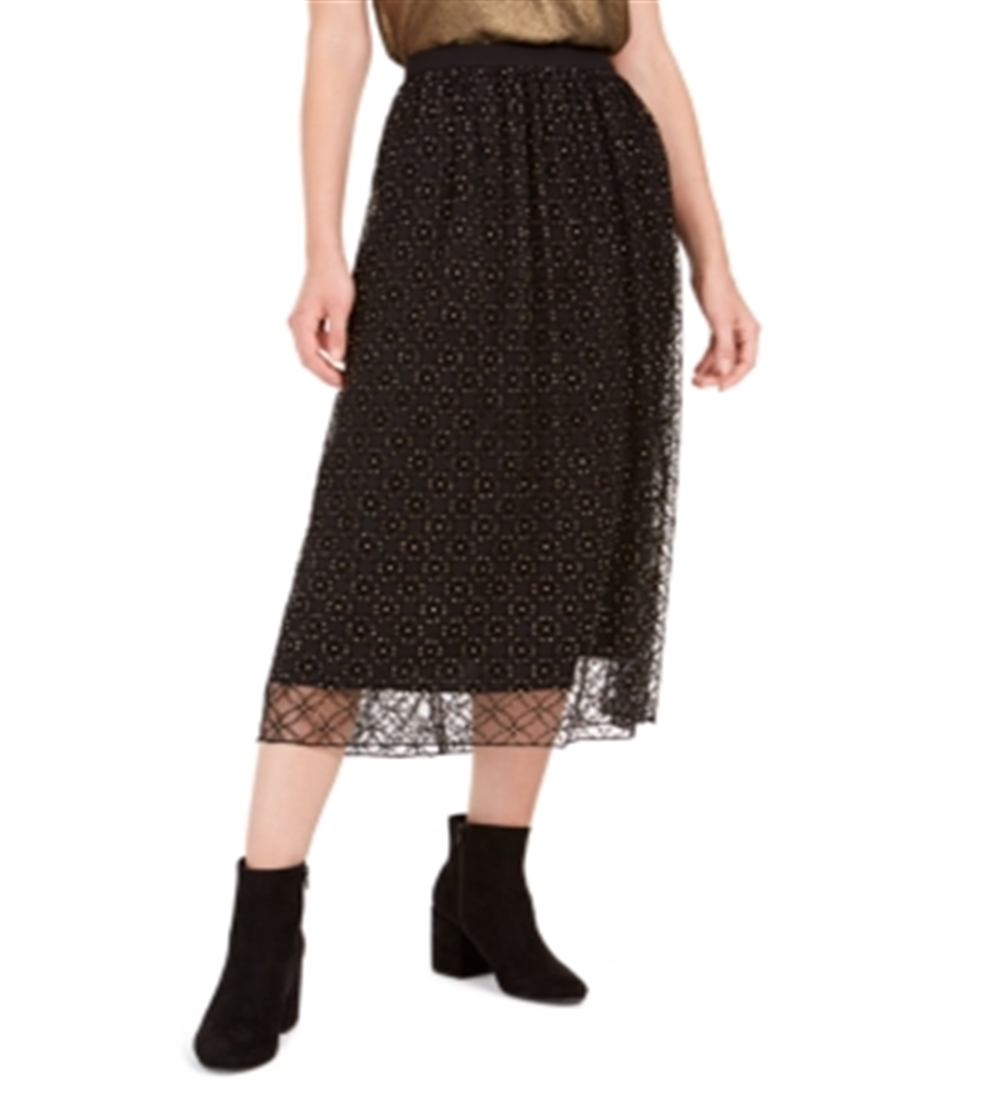 Bar III Women's Lace-Overlay Midi Skirt Black Size XX-Small