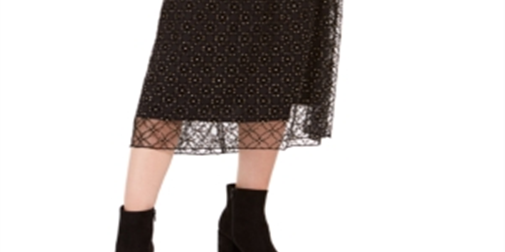 Bar III Women's Lace-Overlay Midi Skirt Black Size XX-Small