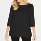 Karen Scott Women's Cotton Boat-Neck 3/4-Sleeve Knit Top Black Size X-Small
