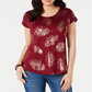 Style & Co Women's Leaf-Print Scoop-Neck Top Red Size Medium