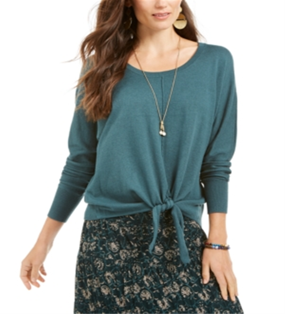 Style & Co Women's Tie-Front Sweater Green Size X-Small