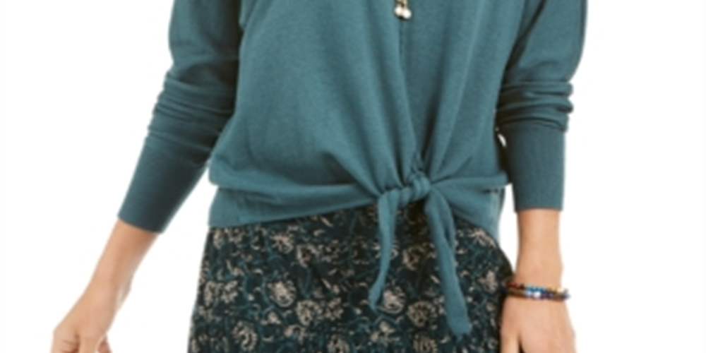 Style & Co Women's Tie-Front Sweater Green Size X-Small