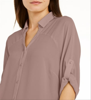 Alfani Women's Roll-Tab Tunic Shirt Pink Size Medium