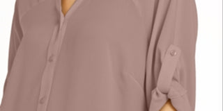 Alfani Women's Roll-Tab Tunic Shirt Pink Size Medium