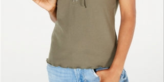 Hippie Rose Juniors' Lace-up Rib-Knit Top Green Size X-Large