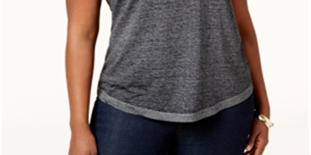 Style & Co Women's Plus V Neck Short Sleeves T-Shirt Gray Size 0X