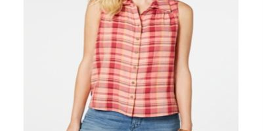 Style & Co Women's Plaid Sleeveless Top Pink Size X-Small