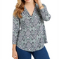 Charter Club Women's Printed V-Neck Top Green Size X-Large