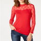 INC International Concepts Women's Lace-Yolk Top Red Size PSM